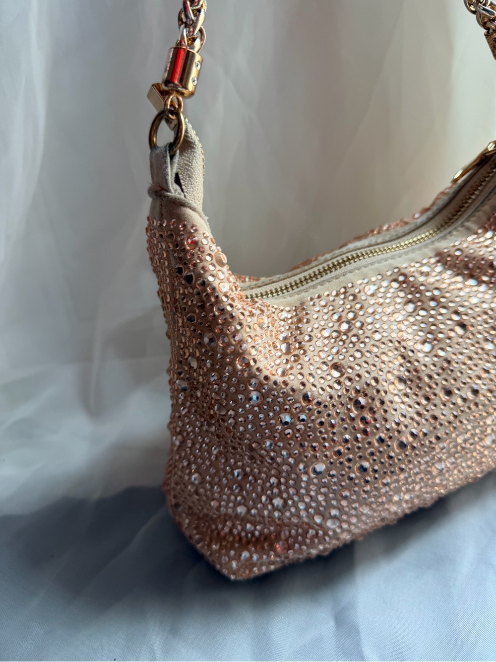 Sparkling Rose Gold Hobo Bag with Gold Chain - Picture 8 of 15